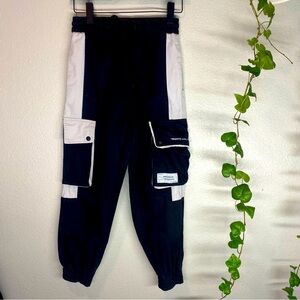 YOA MMUSEUM Black and‎ White Cargo Pants, Men Black and Gray Joggers
